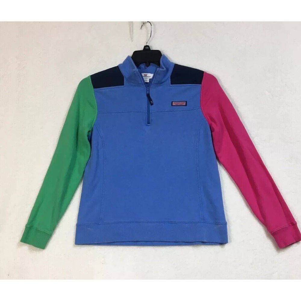 Vineyard Vines 1/4 Zip Sweatshirt Womens M Long Sleeve Logo Mock‎ Neck Blue